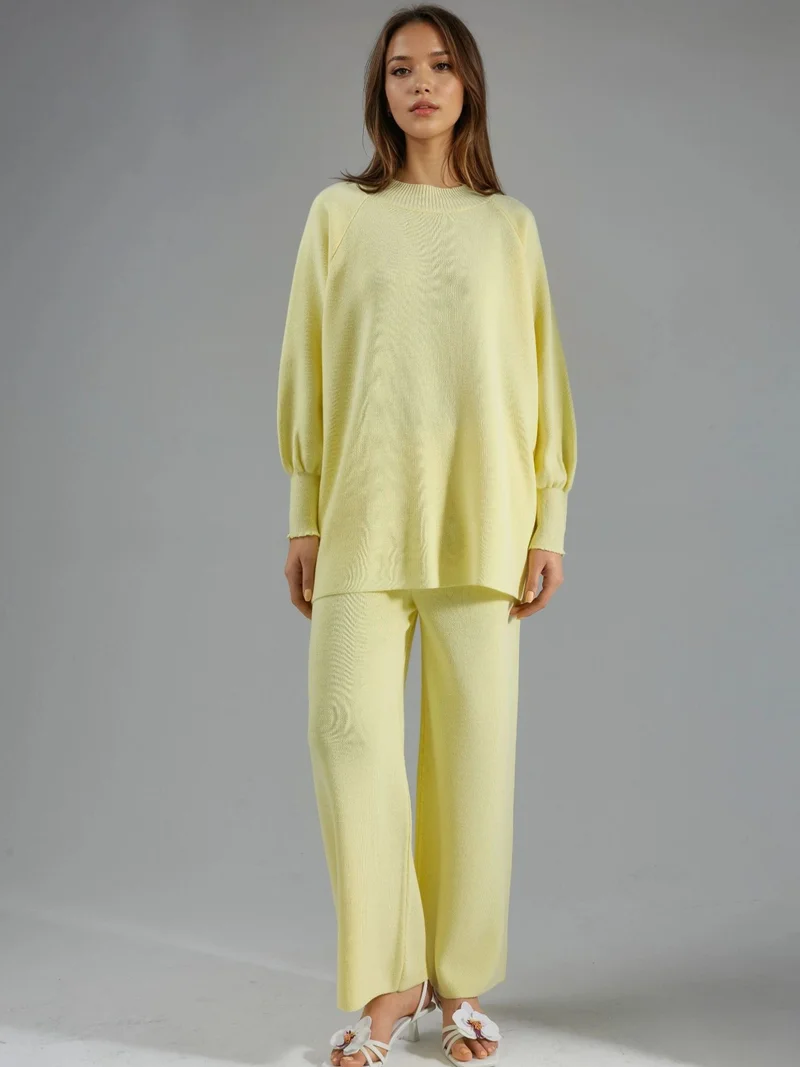 My Fashion Lemon Yellow MY FASHION Loose Fit Sweater & Pants Knit Co-ord Set for Women | Best Price UAE